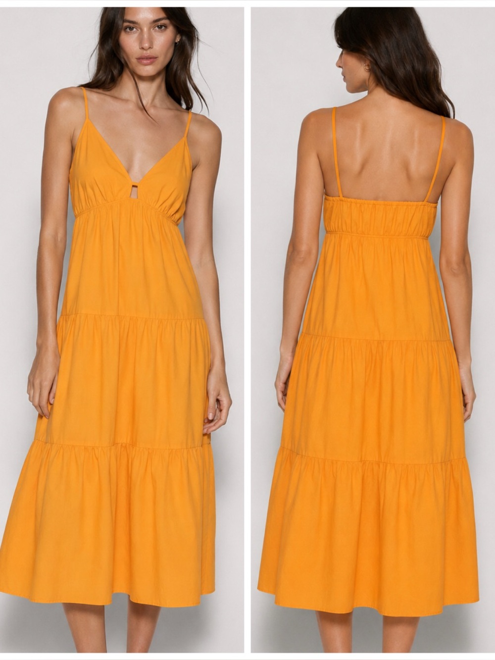 Rails Yellow Tiered Spaghetti-Strap Midi Dress